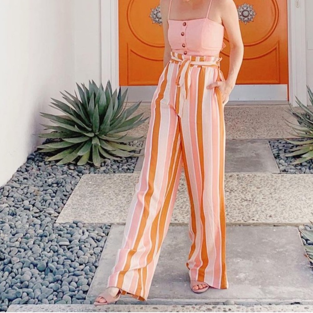 Wide leg pink/ orange strip pants. Worn once.